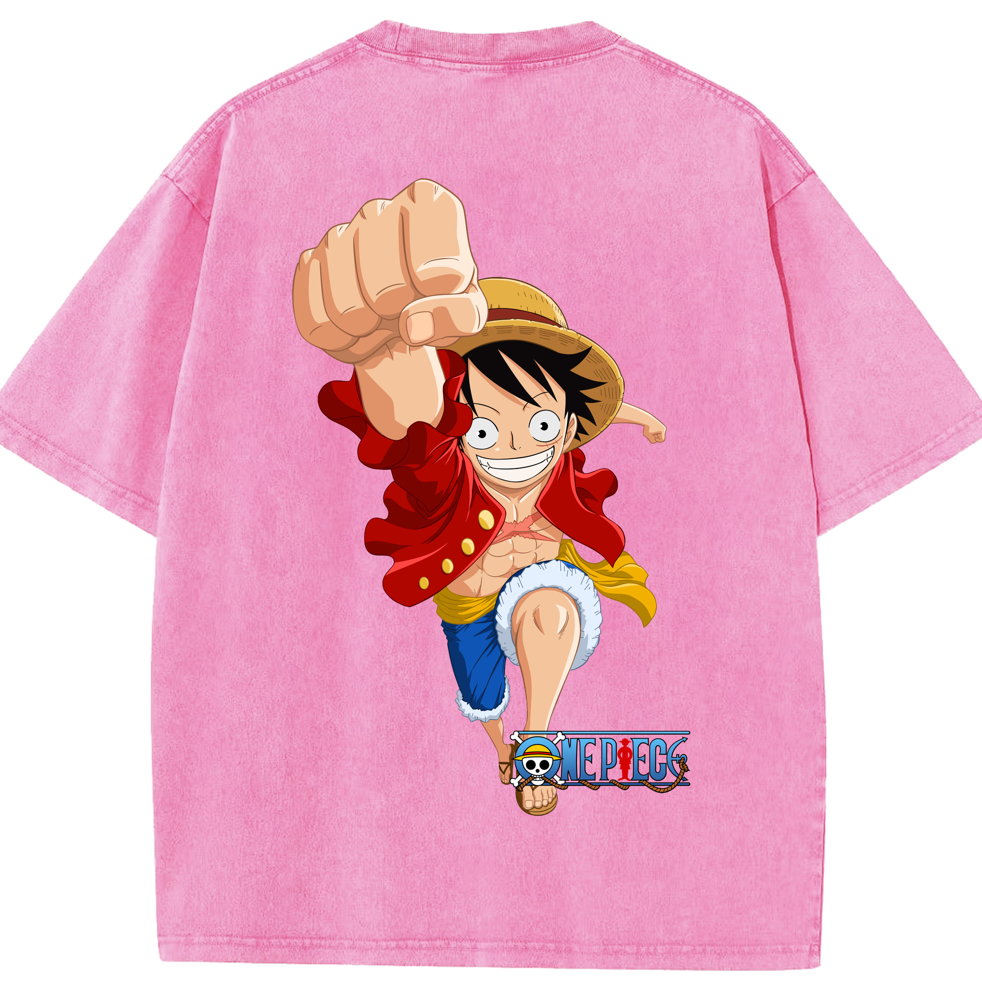 ワンピース モンキー・D・ルフィ ONE PIECE Monkey D. Luffy 綿100% ヴィンテージ風 半袖Tシャツ（背面プリント）